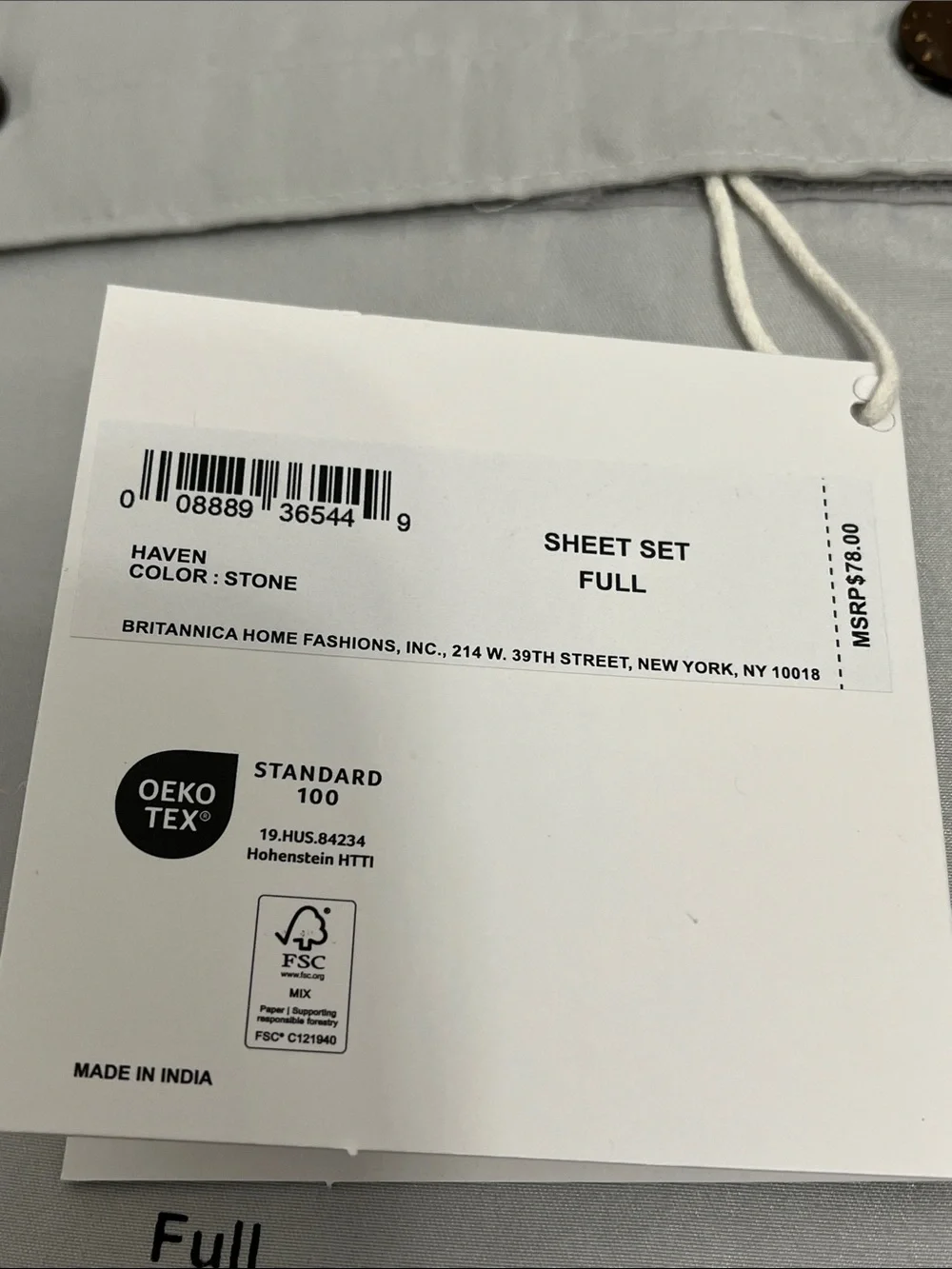 UGG Haven cooling technology full size sheet set stone ( light grey)